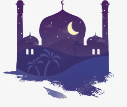 美丽夜景伊斯兰教堂矢量图素材