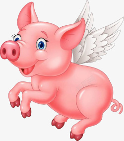 牲畜卡通手绘长着翅膀的小猪高清图片