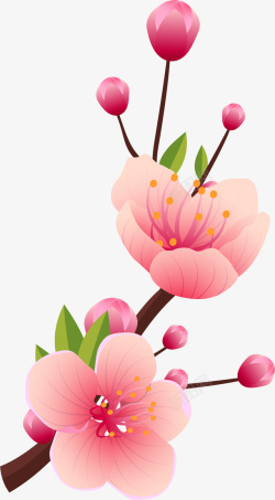 免扣盛开的桃花手绘水粉花朵装饰图案高清图片