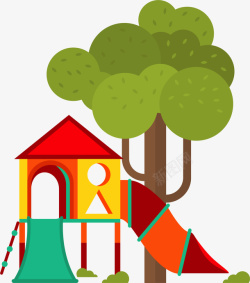 游乐场设施卡通彩色树木滑滑梯高清图片