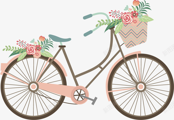 粉红色的自行车矢量图ai免抠素材_88icon https://88icon.com 创意 汽车 粉红色 自行车 花环 花篮 矢量图