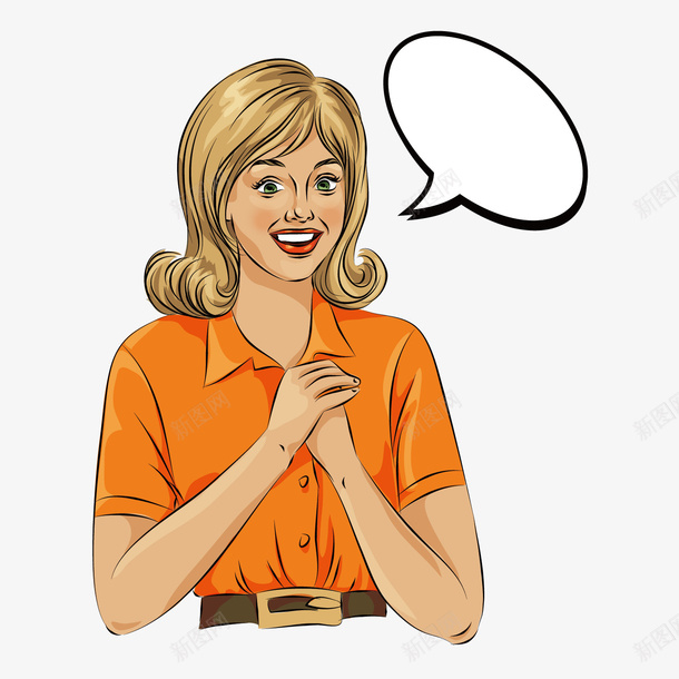 橙色衣服女人欧美卡通矢量图ai免抠素材_88icon https://88icon.com 卡通 女人 对话框 微笑 橙色 欧美风 波普风格 衣服 长发 矢量图