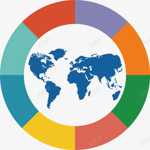 世界地图彩色环形图矢量图ai免抠素材_88icon https://88icon.com 世界地图 占比统计 年终总结 年终报告 环形图 矢量png 矢量图