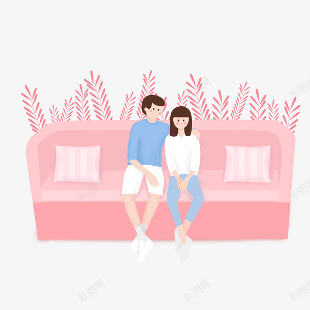 手绘卡通情侣坐在沙发上png免抠素材_88icon https://88icon.com 小清新图案 恋爱 情侣 浪漫爱情 爱情 粉色沙发