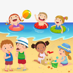 沙滩上的孩子沙滩上玩耍高清图片