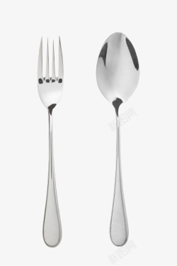 银色不锈钢汤勺和叉子素材