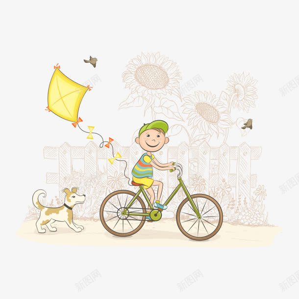 卡通人物人物png免抠素材_88icon https://88icon.com 人物 卡通人物 小孩 小狗 放风筝 玩耍 自行车 骑车