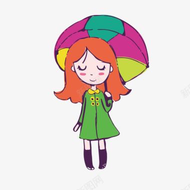 水彩手绘女孩素材下载撑伞的小女孩图标图标