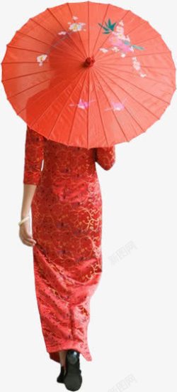 红色油纸伞红色上衣女子素材
