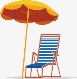 夏天海滩休闲遮阳伞躺椅矢量图素材