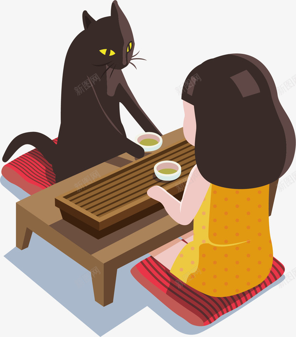 和猫咪聊天矢量图ai免抠素材_88icon https://88icon.com 动物 喝茶 女孩 文艺 猫咪 阳光 黄色 矢量图