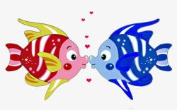 小女孩亲吻小鱼png素材红色和蓝色的亲嘴鱼高清图片