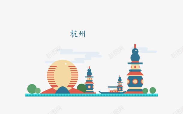 城市映像png免抠素材_88icon https://88icon.com 杭州 标志 美景 西湖 西湖插画