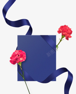 金边蓝色盒子温馨蓝色丝带康乃馨感恩回馈高清图片
