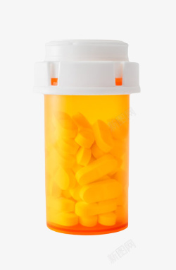 生物制药白色治愈黄色瓶子里的西药片实物高清图片