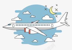 飞机客机设计夜空中飞行的卡通白色飞机高清图片