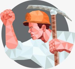 矿工插画PNG矿工拿着斧头抽象折纸高清图片