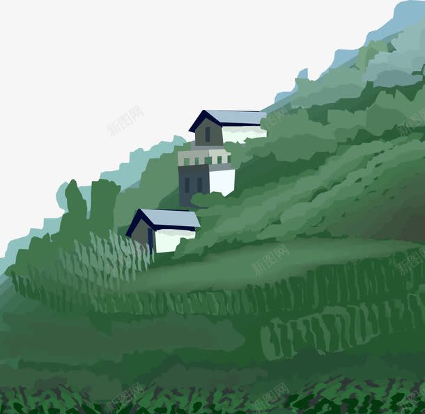 山间小屋png免抠素材_88icon https://88icon.com 卡通山林 山间小区 矢量风景 绿植环绕房子