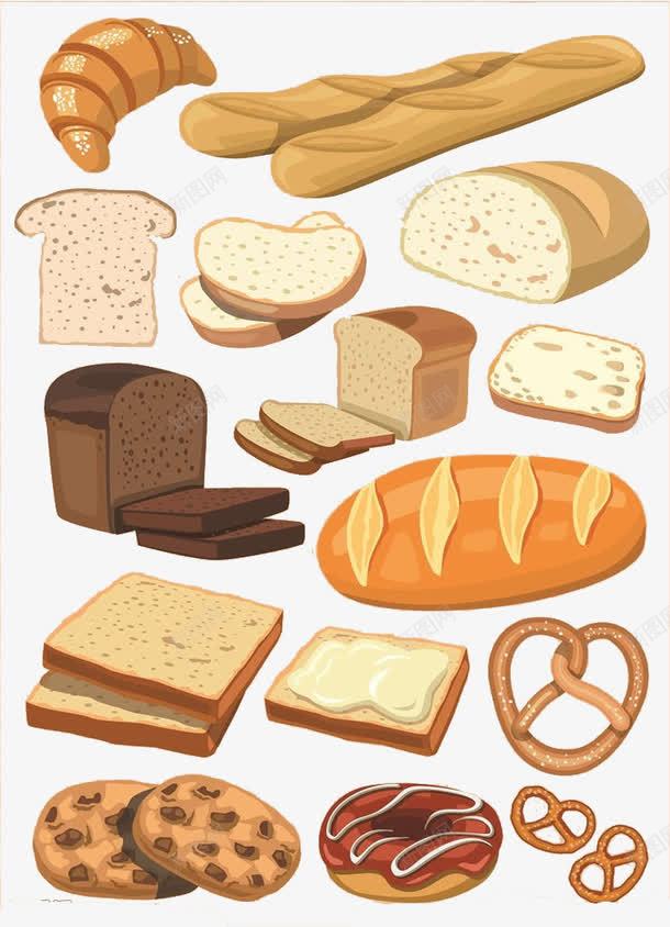 手绘各种面包png免抠素材_88icon https://88icon.com 卡通 吐司 法式长棍 羊角包 西餐 面包