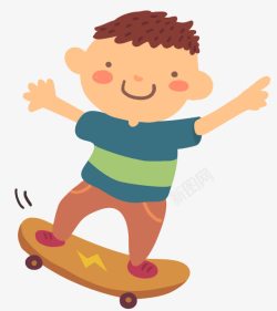 卡通手绘玩滑板的男孩素材