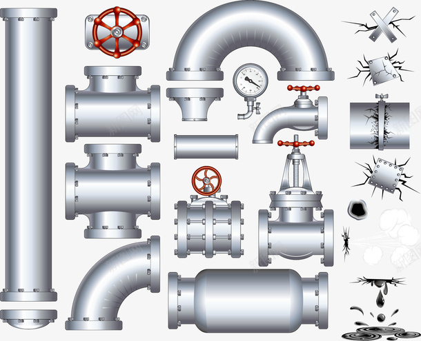 水闸矢量图eps免抠素材_88icon https://88icon.com 免费矢量下载 压力表 插画 水压表 水闸 铁管 矢量图