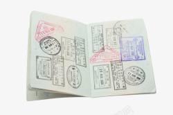 打开的填满印章的护照本实物素材