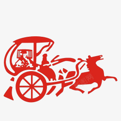 古代车轮设计红色剪纸古代车马高清图片