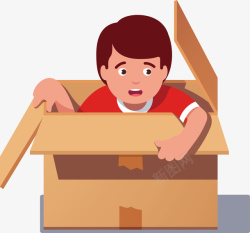 躲藏一个从箱子里面爬出来的小朋友矢量图高清图片