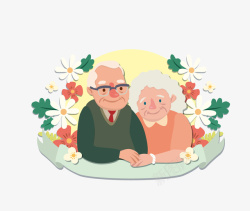 关爱主题重阳节主题手绘卡通老人老年夫妻高清图片