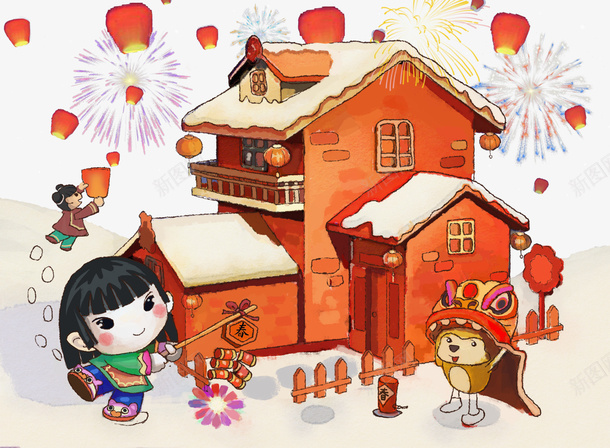 卡通手绘新年装饰温馨小屋png免抠素材_88icon https://88icon.com 卡通手绘 插画 放鞭炮 新年装饰 温馨小屋 过年