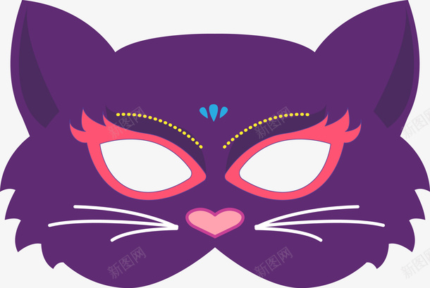 紫色小猫咪面具图png免抠素材_88icon https://88icon.com 卖萌小猫 卡通面具 彩色 彩色面具 羽毛 羽毛面具 脸 面具