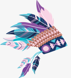 粉紫色羽毛民族风头饰矢量图素材