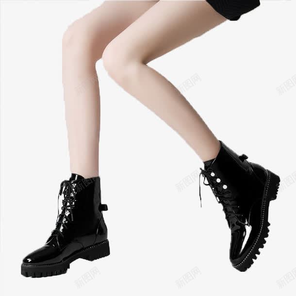 一双女士平底马丁靴png免抠素材_88icon https://88icon.com 产品实物 女鞋 皮鞋 系带 黑色
