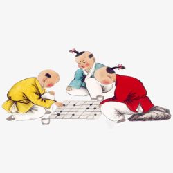 古代孩童下围棋素材