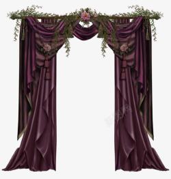 紫色丝绸窗帘花朵缠绕背景素材