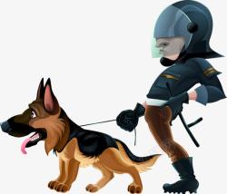 卡通小警察手绘遛狗的警察高清图片