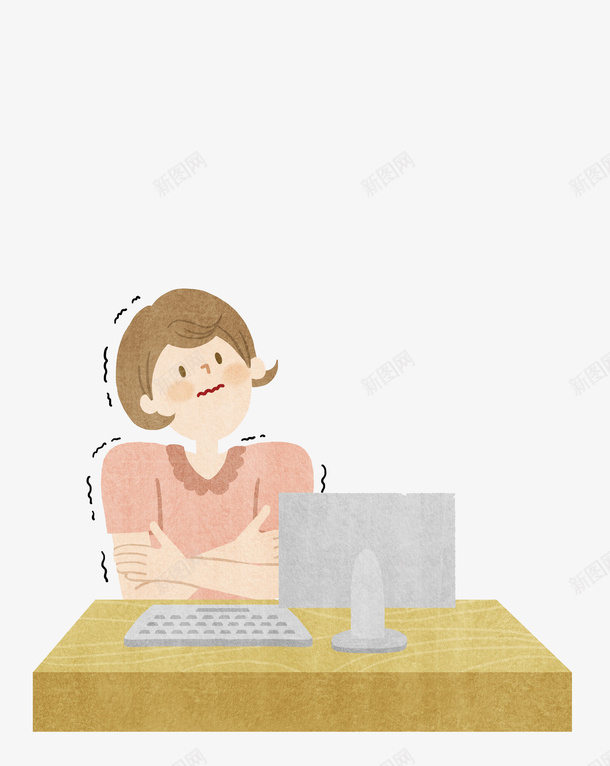一个女孩坐在桌子前发抖png免抠素材_88icon https://88icon.com 卡通 发抖 坐着 坐着的小朋友 女孩 手绘 桌子 电脑 短发