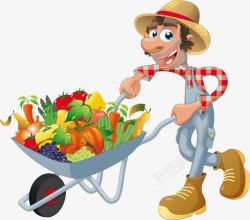 农场蔬菜卡通农夫推车的蔬菜高清图片