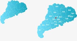 蓝色广东地图和行政区域素材
