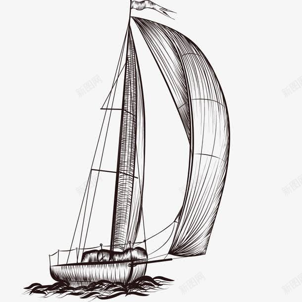 手绘帆船png免抠素材_88icon https://88icon.com 一艘船 交通工具 复古 大海 海上 素描风