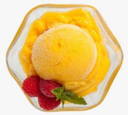 玻璃杯里的黄色冰淇淋芒果味沙冰素材