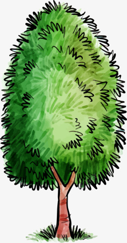手绘水彩绿色树林木元素矢量图素材