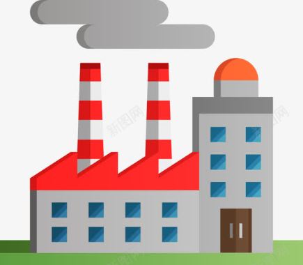 漫画卡通一家人扁平化工厂废气排放图标图标