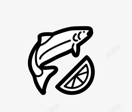 肉食设计黑白线稿鱼矢量图图标图标