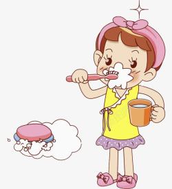 儿童牙刷刷牙刷牙的女孩高清图片