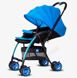 蓝色母婴婴儿户外手推车素材