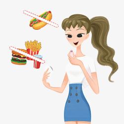 在吃汉堡的女孩卡通减肥的女孩高清图片