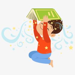 涨知识手绘抬头看书小男生高清图片
