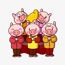 2019猪年可爱卡通猪聚会素材