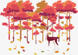 美丽秋天的树林落叶矢量图素材